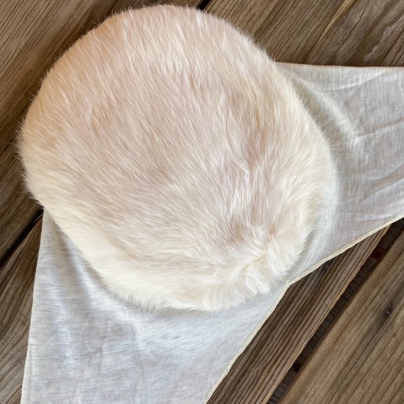 VTG 1940s Off White Wool Rabbit Fur Turban Platter Hat OS - Picture 8 of 10